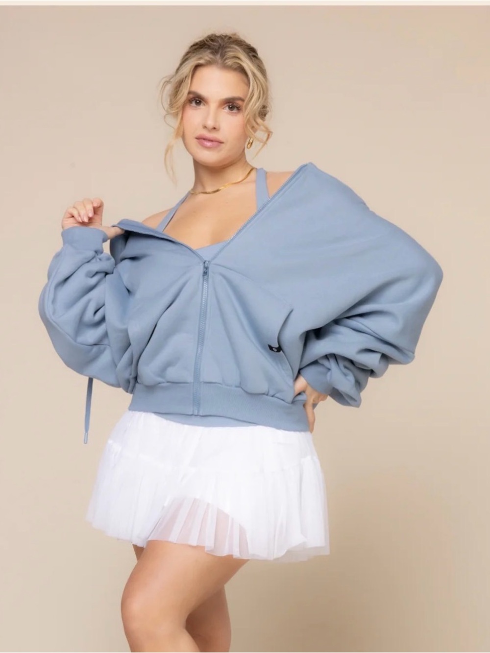 POPFLEX Cloud Full Zip Oversized Blue Storm XXS/XS Zip-Up Hoodie